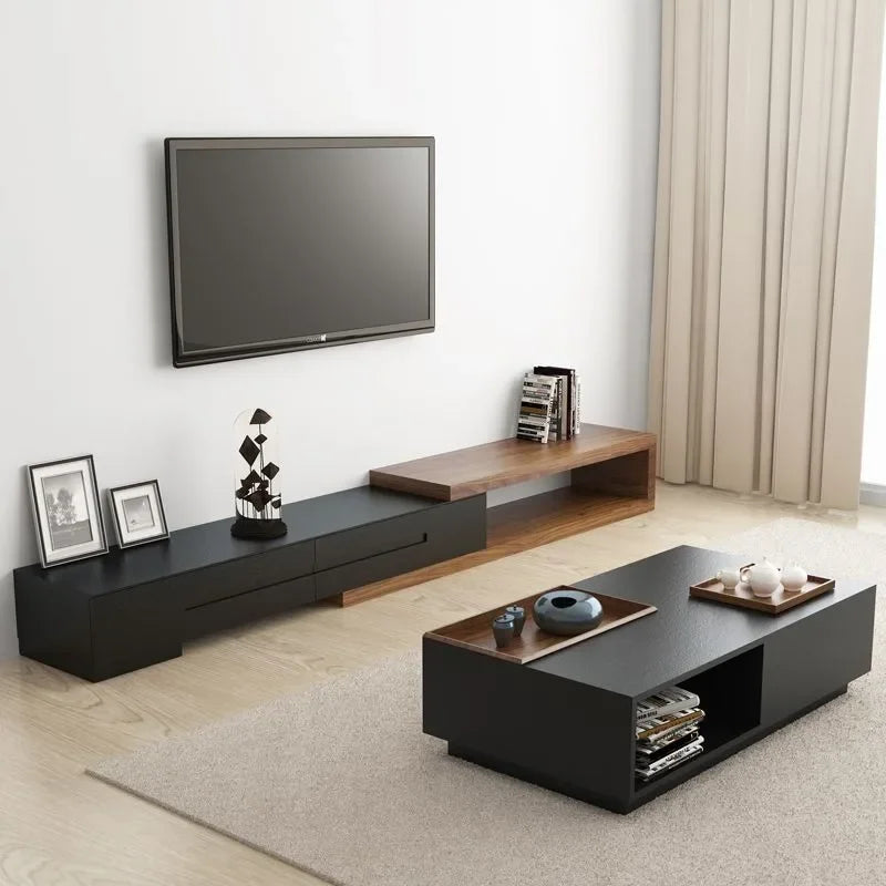 table basse moderne minimaliste métal panneau bois noir rectangle 15mm