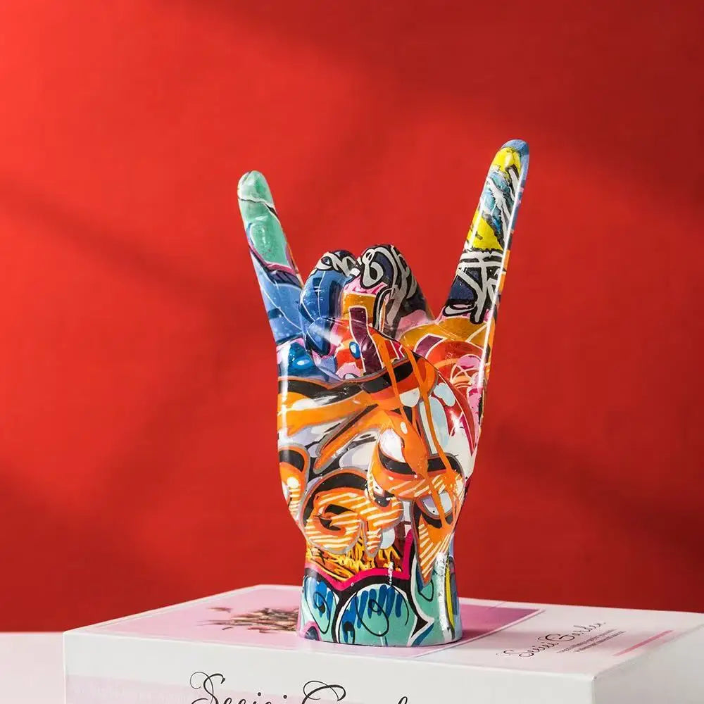 statues decoratives rock on main graffiti moderne bleu orange jaune noir vert blanc pop