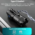 lampe torche rechargeable led noire résistante chocs éclairage intense mode luminosité réglable clip moderne