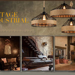lampe suspendue industrielle vintage corde naturelle métal noir 30cm 40cm 50cm