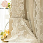 rideau occultant beige broderie florale dentelle élégant classique salon chambre