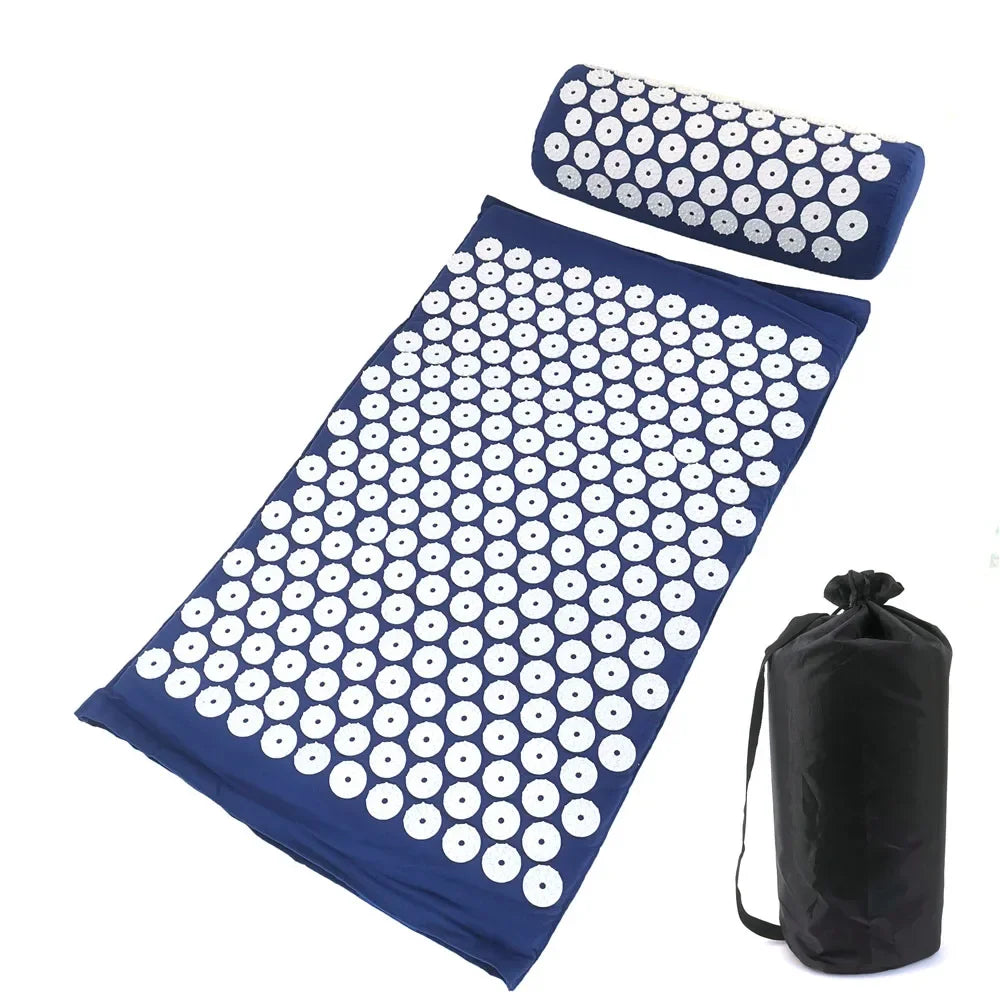 tapis massage acupuncturé violet bleu marine vert rondelles blanches moderne sac rangement
