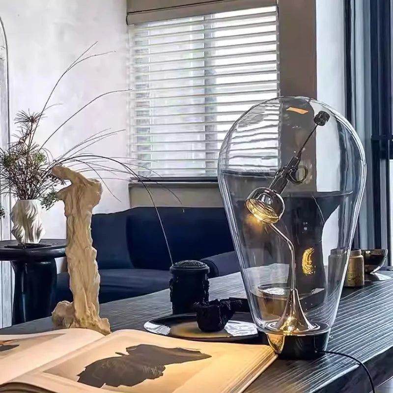 lampe table moderne transparente interrupteur métal chromé minimaliste led vintage