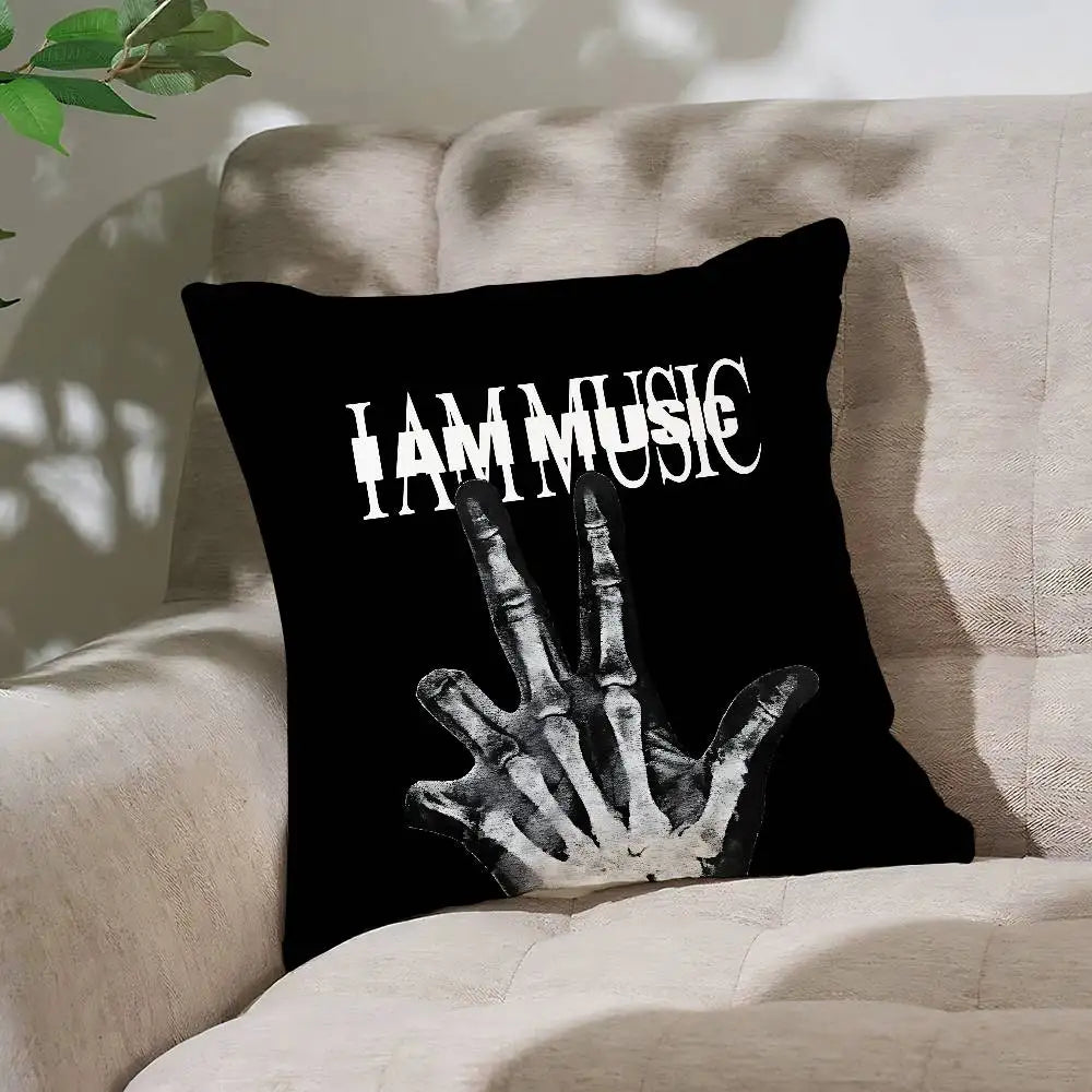 taie d'oreiller polyester motif géométrique moderne coussin carré noir symboles blancs étoile croix spirale