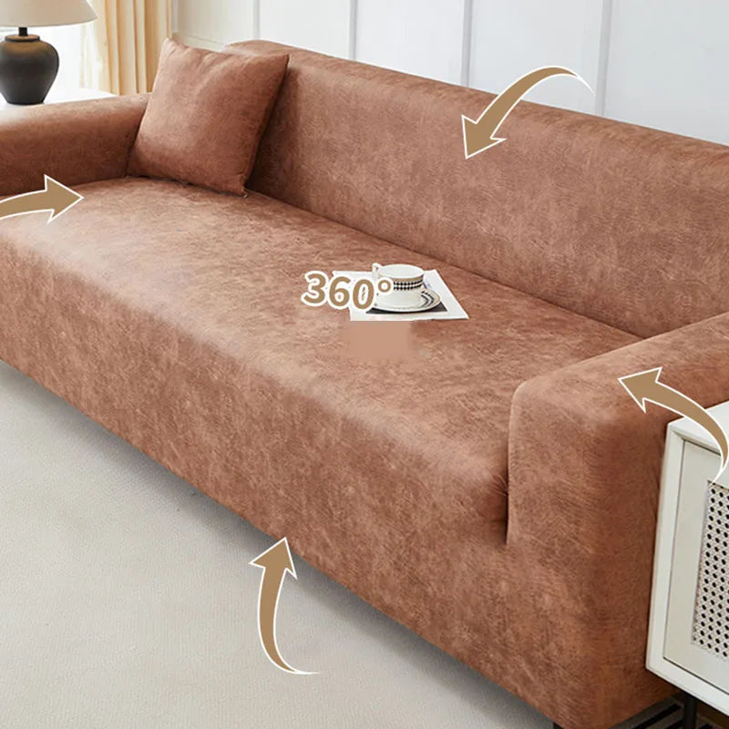 Housse canapé marron texture cuir moderne adhésif lavage machine tout compris