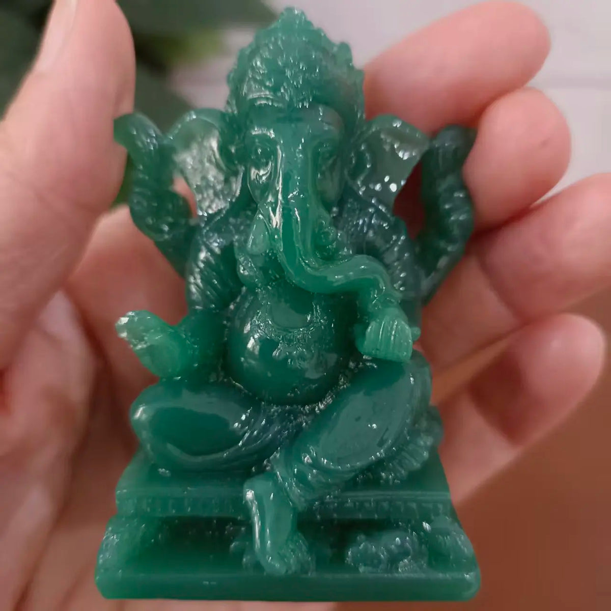 statue ganesha vert résine artisanale bouddhiste éléphant décor maison fengshui porte bonheur bronzé sculpté