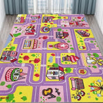 tapis urbain enfant voitures routes arbres polyester polypropylène moderne vert jaune rouge noir 160cm