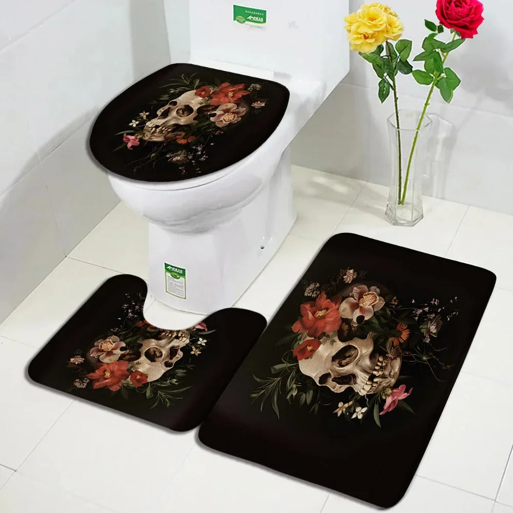 tapis toilette gothique crânes roses squelette fleurs salle bain moderne respectueux environnement halloween festive
