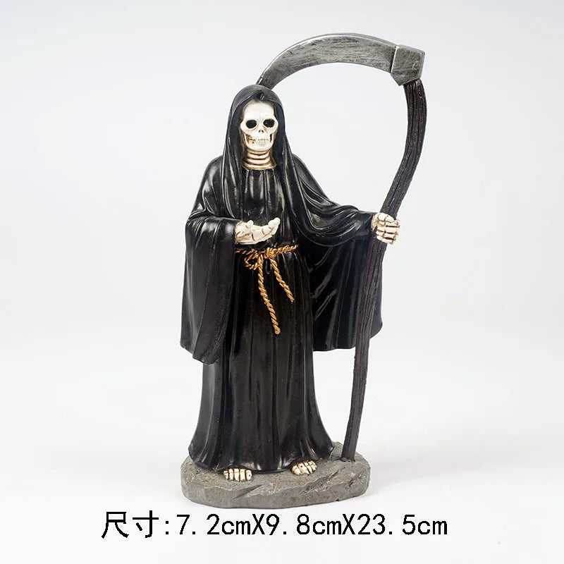 statue squelette robe billets banque motifs floraux chaussures gothique halloween blanc noir beige