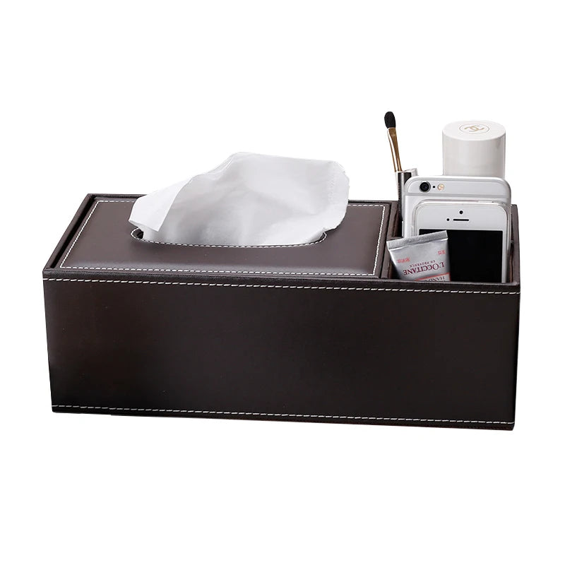 boîte rangement multifonction cuir noir moderne porte mouchoirs clips télécommandes papeterie respectueux environnement