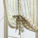 rideau semi transparent lin beige bleu marine rayures horizontales moderne rustique fenêtre salon thé