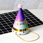 chapeaux fête anniversaire enfant garçon fille imprimé happy birthday motifs floraux dorés multicolores classiques