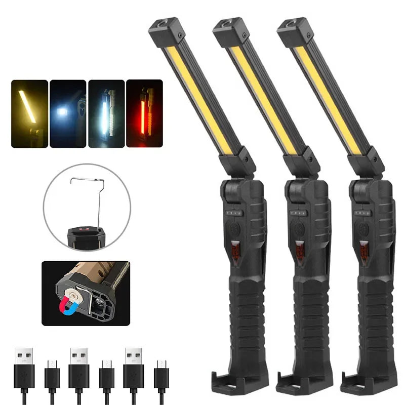 lampe travail multifonction rechargeable usb modes lumière blanche rouge jaune sécurité