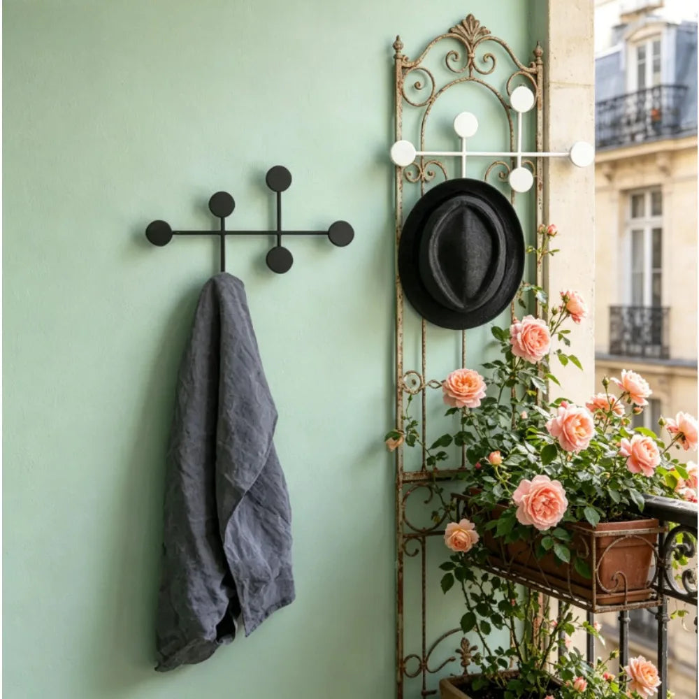 porte manteau mural métal moderne minimaliste géométrique multicolore fixations invisibles entrée chambre decoration intérieure
