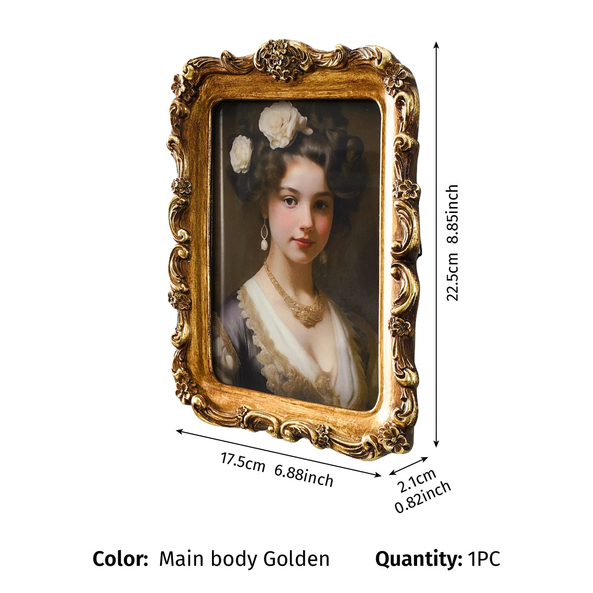cadre photo or baroque ornements floraux classique moderne rectangle mural gravé