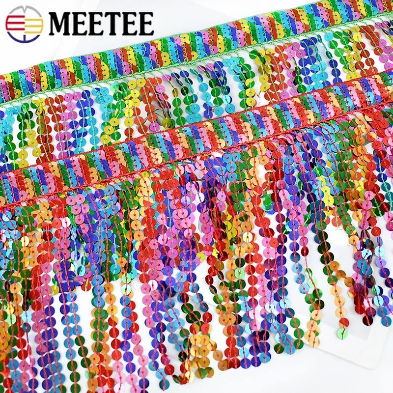 frange pailletée multicolore dentelle perlée élastiquée jupe élégante décoration vêtement textile maison DIY