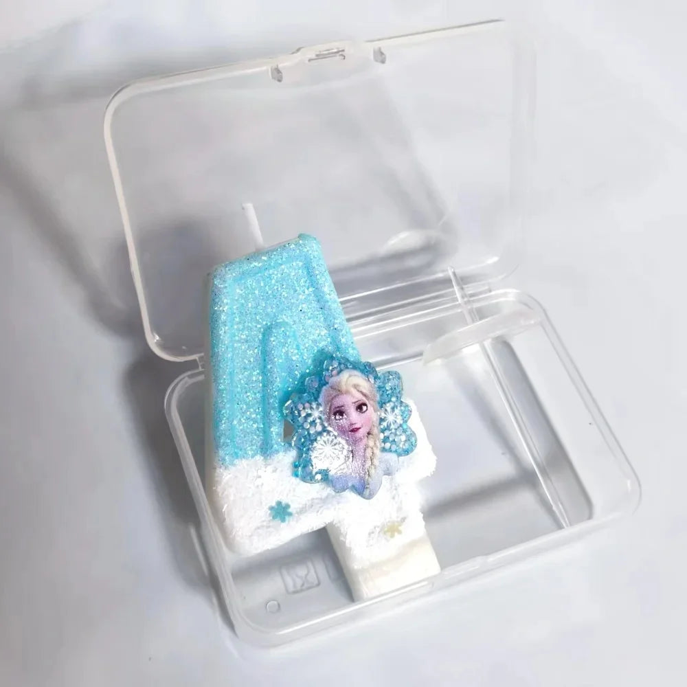 bougies anniversaire forme chiffres frozen elsa glitter bleu blanc decorative thème