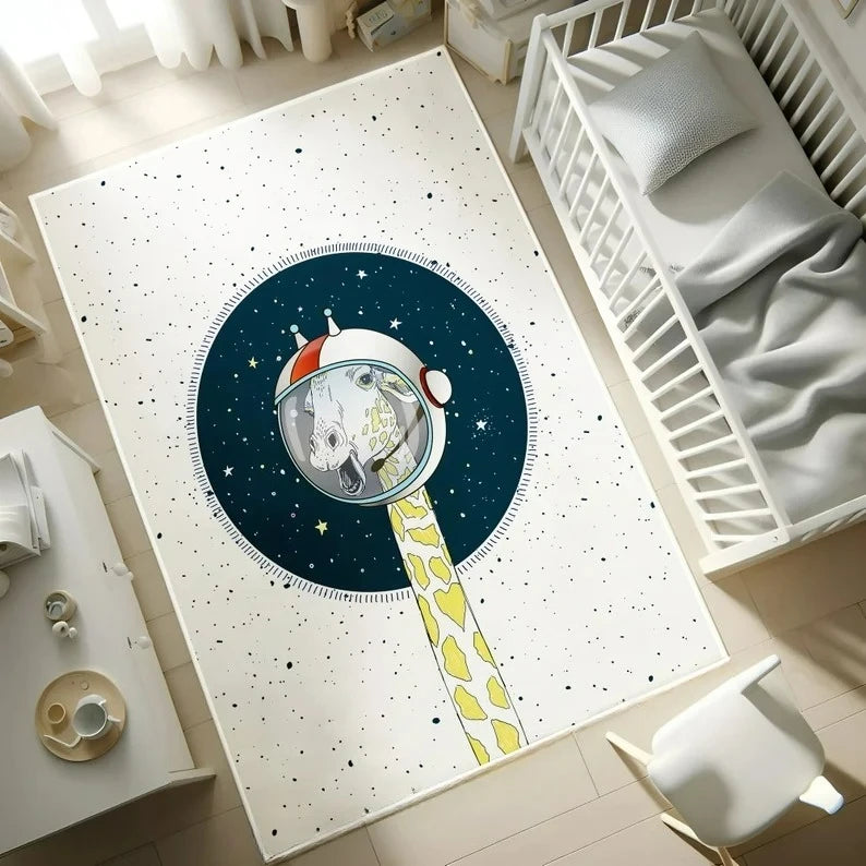 tapis dessin animé planètes astronautes enfants moderne bleu rouge orange chambre salonextérieur commercialisation