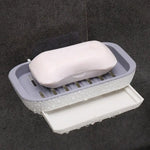 support savon moderne bleu jaune velcro drainage plateau rangement rose gris texture granulée