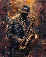 peinture numérique abstraite saxophone moderne diy toile multicolore vives taches pré imprimée