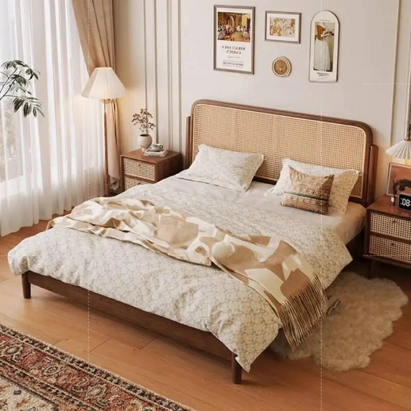 lit moderne marron clair tissu imprimé 1500mm 1800mm 2000mm minimaliste rustique chambre coucher