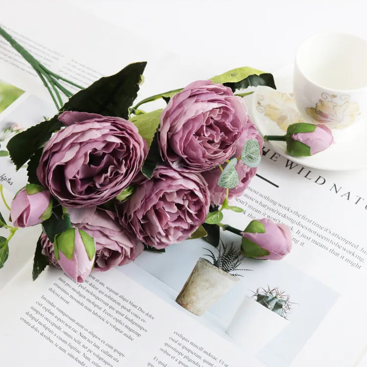 bouquet fleurs artificielles soie décoration maison mariage anniversaire fêtes extérieur roses pivoines classique