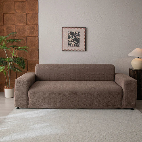 housse canapé gris jacquard motif géométrique élastique moderne protection animaux domestiques salon intérieur