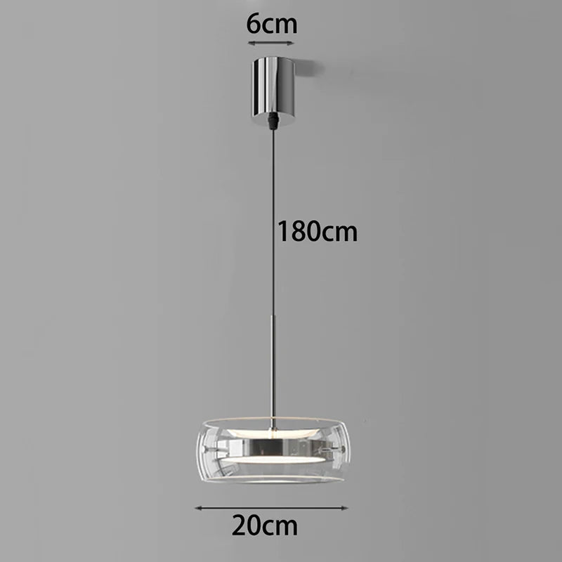 suspension lumineuse moderne transparente argentée lisse minimaliste pendentif chaîne métallique led dimmable