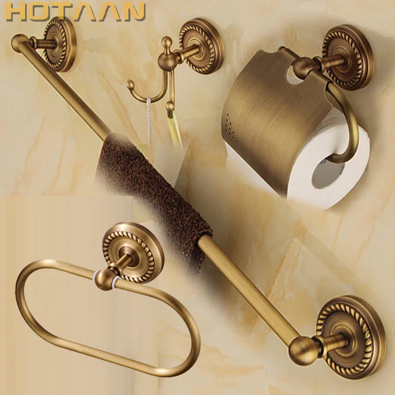 accessoires salle bain bronze doré classique finement ciselé serviette suspendue porte savon porte rouleau