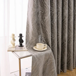 rideau gris moderne 100 polyester semi translucide motifs ondulés texturé élégant