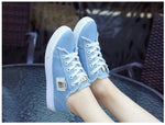 chaussures plates femmes toile bleu clair franges décontractées lacets blanc noir casual
