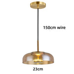 Lampes suspendues modernes transparent doré noir gris abatjour transparent rosace dorée câble suspension LED