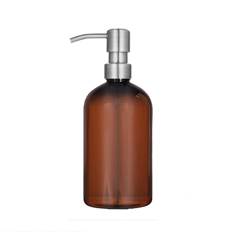 bouteilles shampooing après shampoing gel douche rechargeables transparentes marron noir blanches modernes pompes pression
