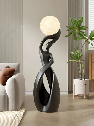 Statue déco intérieur abstraite lumineuse en résine gris clair