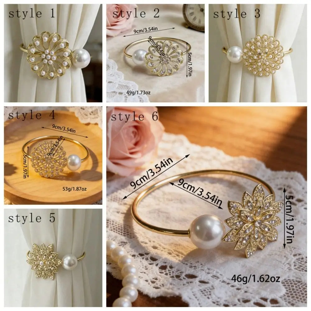 boucles rideau or blanc classiques anneaux dorés fleurées chambre coucher vintage français