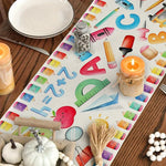serviette table scolaire motif multicolore crayons règles pommes moderne enfantine bus scolaire faces mignonnes