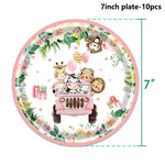 décoration anniversaire thème jungle animaux rose serviettes papier assiettes guirlande happy birthday nappe aquarelle