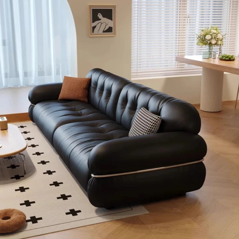 canapé moderne noir simili cuir boutons pieds coussins sectionnel minimaliste