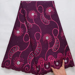tissu voile brodé fleurs géométriques marron violet bleu clair polyester coton mariage décoration paillettes