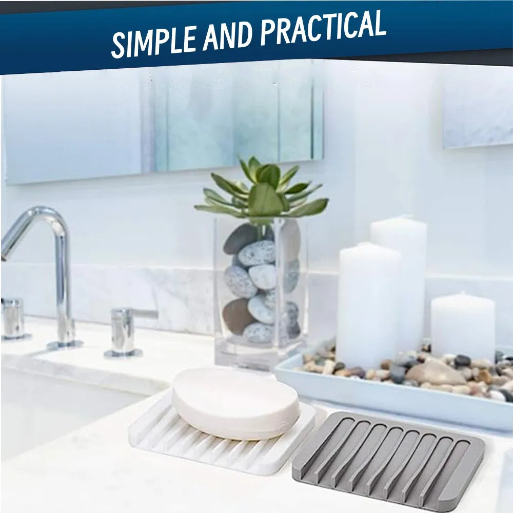 support savon silicone rayures horizontales gris rose blanc moderne comptoir salle bains