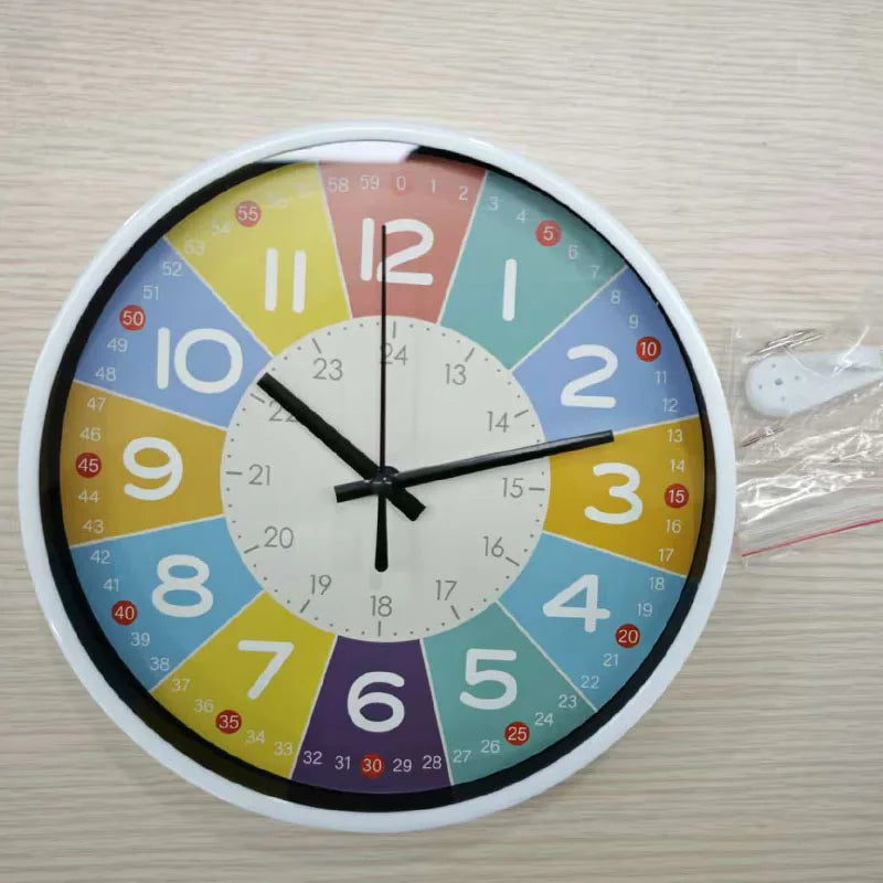 horloge murale moderne dessins animés couleurs vives chiffres romains sans tic tac enfants décoration