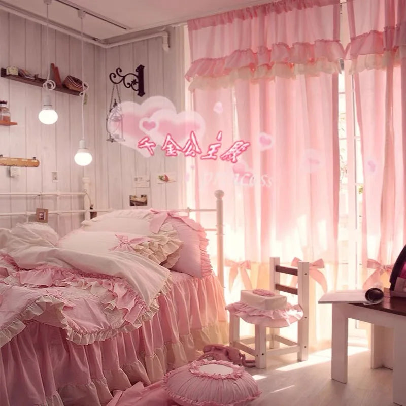rideaux romantiques rose ruffles transparence girly princess chambre féminine decorationintérieur