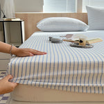 housse lit rayures blanches bleues coton élastique moderne adultes chambre literie blanc bleuclair