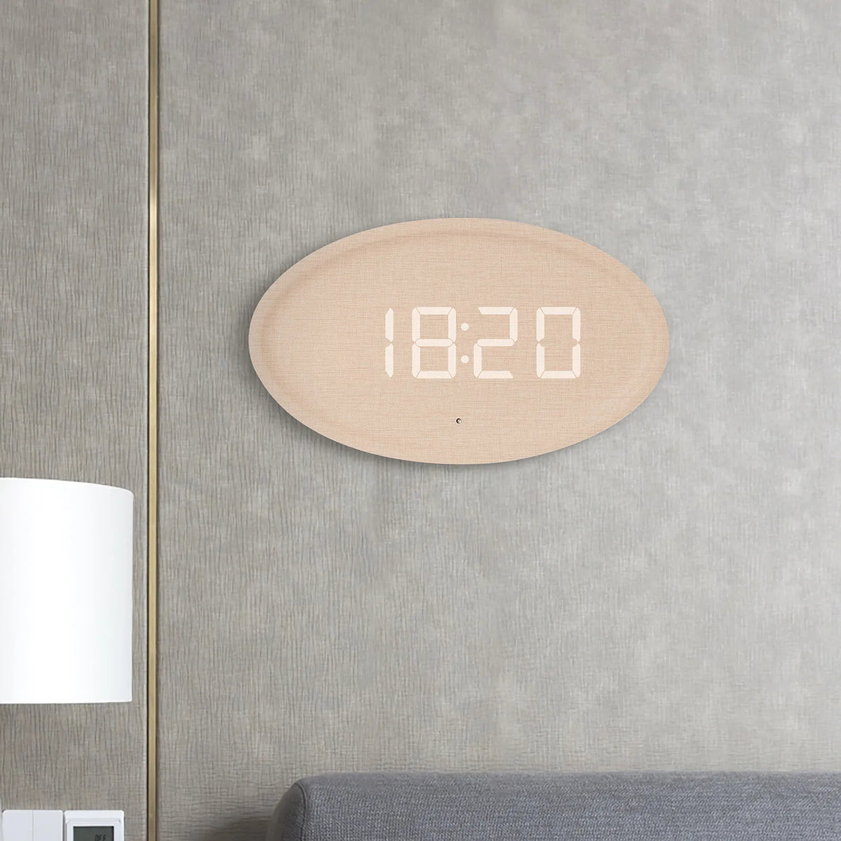 horloge murale led ronde bois naturel affichage numérique date moderne sans tic tac salon