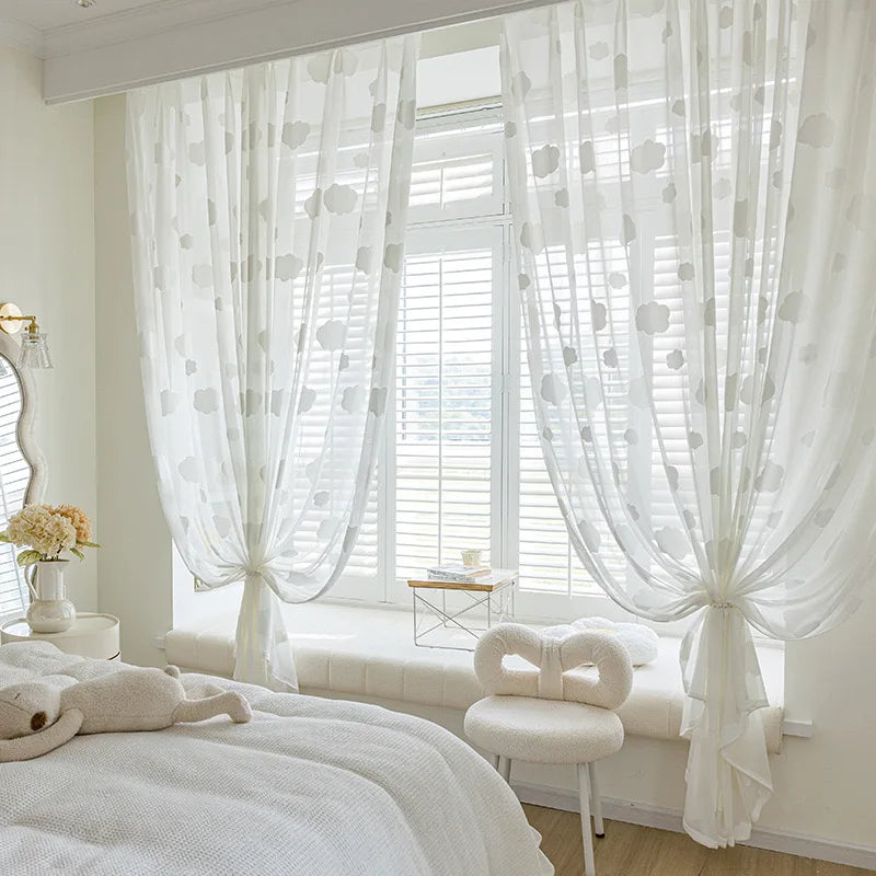 rideau tulle nuages blancs imprimés moderne transparent chambre enfant maisonhôtelcafébureau polyester