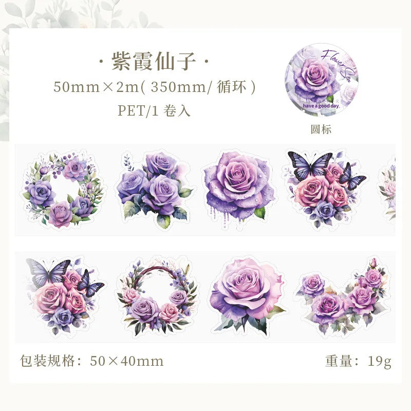 ruban decoratif floral vintage adhesif jaune orange rose violet vert blanc tournesols roses motifs