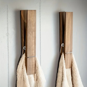 porte serviettes bois foncé réutilisable moderne rustique mural salle bain buanderie fixations incluses serviettes
