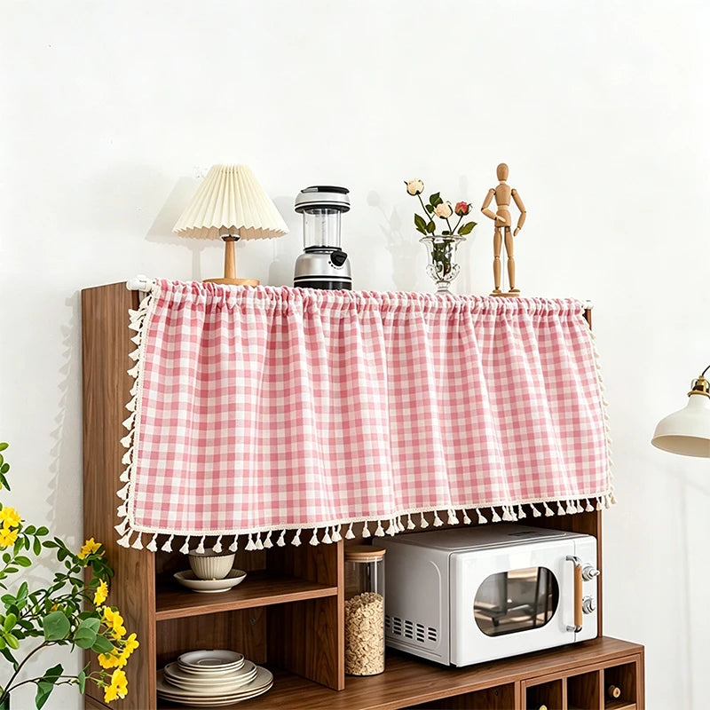 rideau décoratif gingham bleu vert rose rustique salon farmhouse vintage polyester