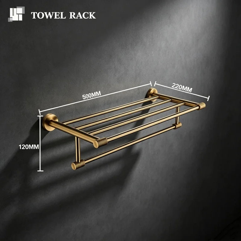 ensemble accessoires salle bain doré porte serviettes mural crochet métal moderne luxe