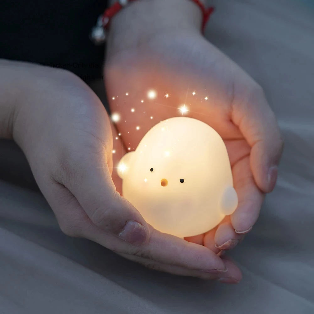 veilleuse nuit oiseau blanc jaune mignon cartoon chambre enfant lumière douce animal compagnie